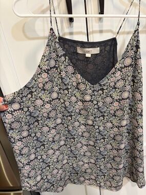 LOFT Black Floral V-Neck Spaghetti Strap Camisole